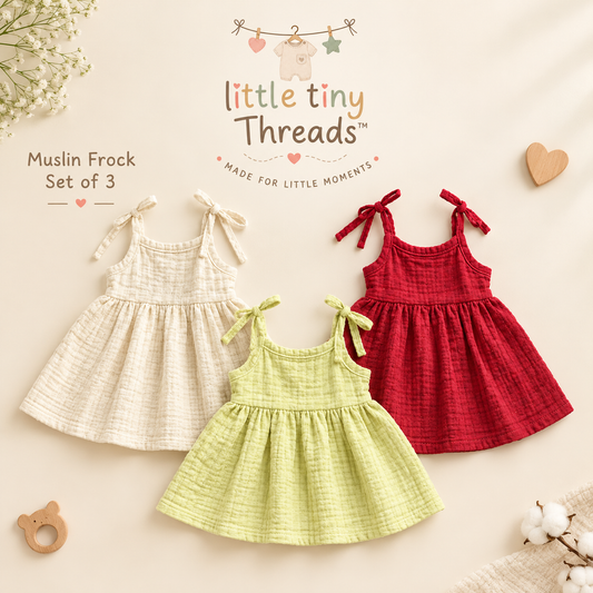 Crinkle Muslin Frock - Set of 3